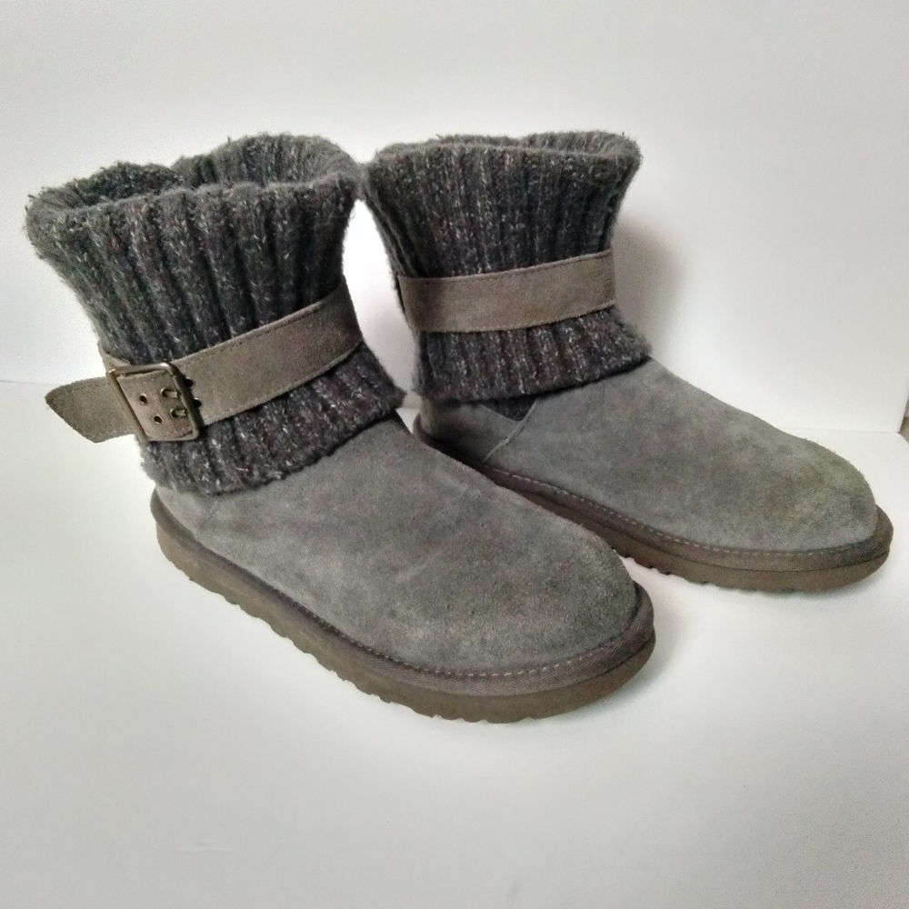 UGG Gray Suede Knit Cuff Boots